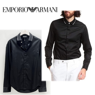 エンポリオアルマーニ(Emporio Armani)の《エンポリオアルマーニ》新品 上質コットン衿ロゴデザインシャツ ドレスシャツ S(シャツ)