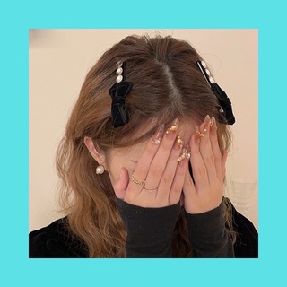 ヘアピン　髪飾り　リボン　パール　高級感　韓国　ベルベット　レディース(ヘアピン)