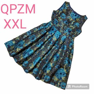 QPZM 3L 総柄 ワンピース 花柄 XXL 2XL 大きいサイズ(ひざ丈ワンピース)