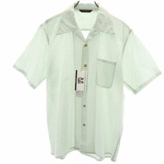 未使用 ミスターグッドマン 日本製 ギンガムチェック柄 半袖 オープンカラーシャツ L グリーン×ホワイト Mr GOODMAN タグ付き メンズ(シャツ)