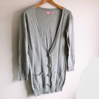 エルディーエス(LDS)のLDS♡ロング丈カーディガン♡グレー♡リボンのボタン♡美品♡エルディーエス♡(カーディガン)