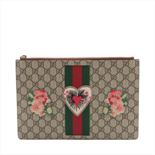 グッチ(Gucci)のグッチ  PVC×レザー  ブラウン レディース クラッチバッグ(クラッチバッグ)