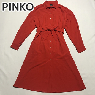 PINKO - PINKO ピンコ シャツワンピース ワンピース 赤 レッド リボン 長袖