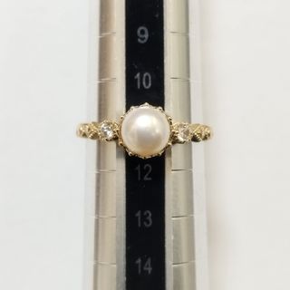 ジュエリーツツミ(JEWELRY TSUTSUMI)の11号　ジュエリーツツミ　K10淡水パールリング ホワイトサファイア 透かし(リング(指輪))