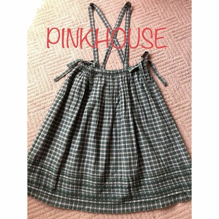 ピンクハウス(PINK HOUSE)のピンクハウス  吊りスカート　チェック　グリーン系　送料無料(ロングスカート)
