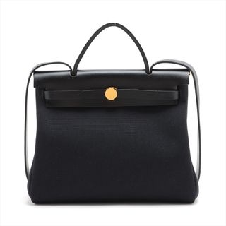 エルメス(Hermes)のエルメス エールバッグジップPM トワルミリタリー×レザー  ブラック レ(ハンドバッグ)