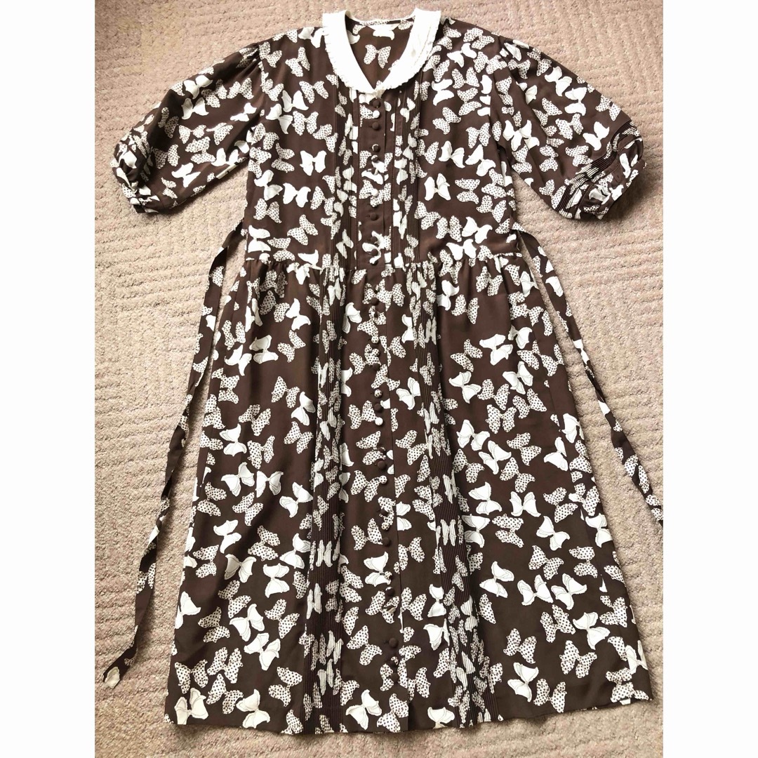 美品✨ピンクハウス ワンピース リボン柄 茶色 送料無料 美品✨ピンクハウス ワンピース リボン柄 茶色 送料無料