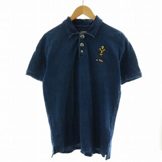 キャピタル(KAPITAL)のkapital ポロシャツ 半袖 ビーズ コットン XL 紺(ポロシャツ)