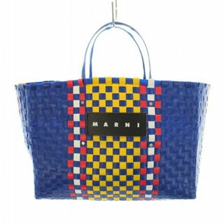 マルニ(Marni)のマルニ フラワーカフェ トートバッグ 編み込みバッグ ハンドバッグ 青 黄(トートバッグ)