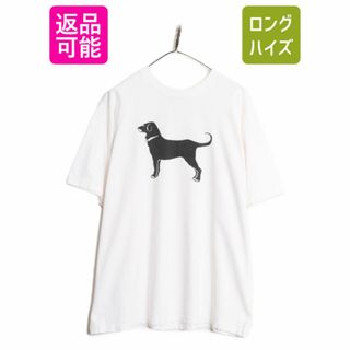 00s USA製 The Black Dog ドッグ イラスト プリント Tシャツ メンズ XL / 古着 00年代 オールド アニマル 犬 大きいサイズ グラフィック 白(Tシャツ/カットソー(半袖/袖なし))