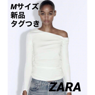 ZARA - 【完売品】ZARA ギャザーTシャツ　白　Mサイズ　新品未使用タグつき