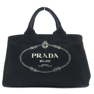 プラダ(PRADA)のプラダ カナパ M ハンドバッグ トートバッグ 三角ロゴプレート キャンバス 黒(ハンドバッグ)