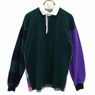 コロンビアニット USA製 長袖 ラガーシャツ M グリーン系 COLUMBIA KNIT メンズ(ポロシャツ)