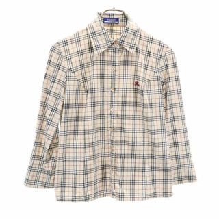 バーバリーブルーレーベル 三陽商会 日本製 チェック柄 7分袖 シャツ 38 ベージュ系 BURBERRY BLUE LABEL レディース