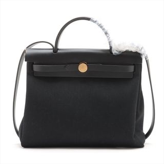 エルメス(Hermes)のエルメス エールバッグジップPM トワルミリタリー×レザー  ブラック ユ(ショルダーバッグ)