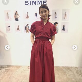 【美品】SINME シンメ 半袖シャツワンピース ボルドー 石田ゆり子さん着用(ロングワンピース/マキシワンピース)