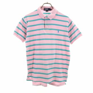 ポロバイラルフローレン USA製 ボーダー柄 半袖 ハーフボタン ポロシャツ M ピンク Polo by Ralph Lauren メンズ(ポロシャツ)