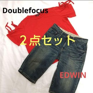 エドウィン(EDWIN)のリボン袖 Tシャツ トップス+デニムハーフパンツ エドウィン EDWIN セット(デニム/ジーンズ)