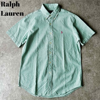 ポロラルフローレン(POLO RALPH LAUREN)の極美品 ラルフローレン シアサッカー BDシャツ グリーン ストライプ Mサイズ(シャツ)