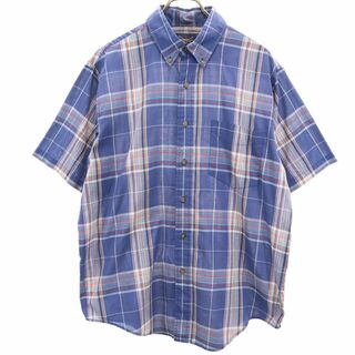 アローカンパニー 90s オールド チェック 半袖 ボタンダウンシャツ L ネイビー系 THE ARROW COMPANY メンズ(シャツ)