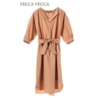 YECCA VECCA - YECCA VECCA スキッパーシャツワンピース  ベージュ 美品