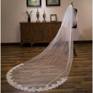 ロング ベール ホワイト  結婚式  白  ウェディング  レース 刺繍 前撮り(ヘッドドレス/ドレス)