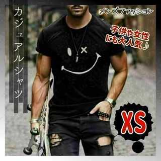 680　スマイルマーク　Tシャツ　XSサイズ　ブラック(Tシャツ/カットソー(半袖/袖なし))