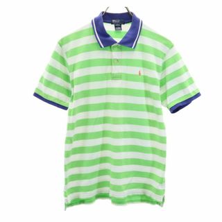 ポロバイラルフローレン ボーダー 半袖 ポロシャツ L グリーン系 Polo by Ralph Lauren 鹿の子 メンズ(ポロシャツ)