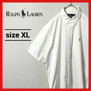 POLO RALPH LAUREN - 90s 古着 ラルフローレン 半袖BDシャツ 白シャツ 刺繍ロゴ XL 