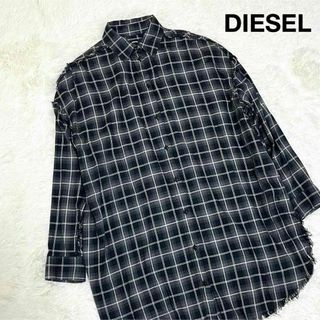 ディーゼル(DIESEL)の美品 DIESEL チェックシャツ シャツワンピース ブラック(シャツ/ブラウス(長袖/七分))