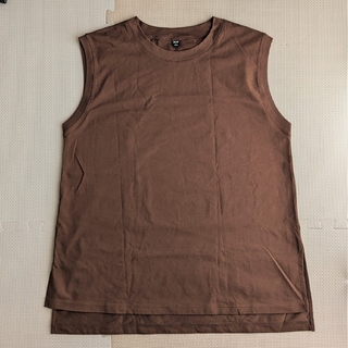 ユニクロ(UNIQLO)のユニクロ　エアリズム　コットンクルーネックT 丿ースリーブ  Ｌ ブラウン(Tシャツ(半袖/袖なし))