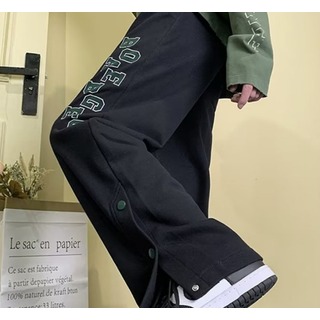 黒　緑　XL　パンツ　スウェット　ジャージ　ストリート　ボタン　ロゴ　スリット(ワークパンツ/カーゴパンツ)