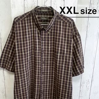 シャツ(shirts)のUSA古着　半袖シャツ　ドレスシャツ　チェック柄　ブラウン　VAN HEUSEN(シャツ)