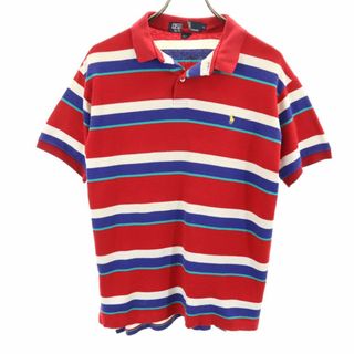 ポロバイラルフローレン 90s USA製 オールド ボーダー柄 半袖 ポロシャツ L レッド Polo by Ralph Lauren メンズ(ポロシャツ)