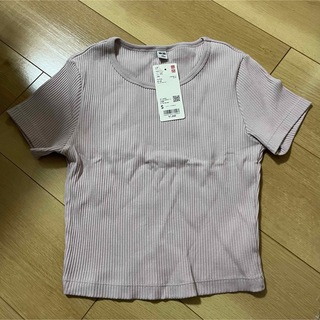 ユニクロ(UNIQLO)のユニクロ　クロップド丈リブTシャツ　ラベンダー　ピンク　半袖(Tシャツ(半袖/袖なし))