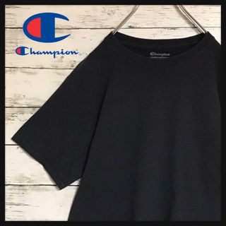 チャンピオン(Champion)の【美品】チャンピオン　袖ロゴワッペン付きTシャツ　人気定番　黒　K542(Tシャツ/カットソー(半袖/袖なし))