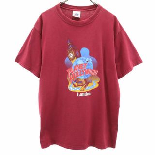 プラネットハリウッド USA製 オールド プリント 半袖 Tシャツ L レッド系 PLANET HOLLYWOOD メンズ(Tシャツ/カットソー(半袖/袖なし))