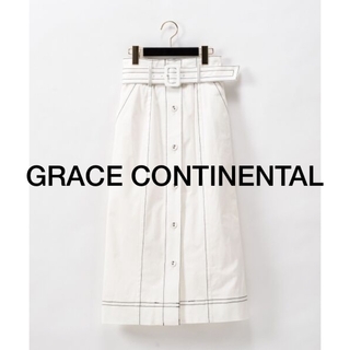 GRACE CONTINENTAL - グレースコンチネンタル　配色ステッチスカート　白 コットン タイトスカート