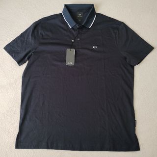 アルマーニエクスチェンジ(ARMANI EXCHANGE)のアルマーニ　エクスチェンジ　切り替え　ライン　ポロシャツ　ブラック　XL 新品(Tシャツ/カットソー(半袖/袖なし))