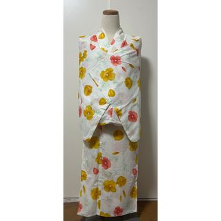 高島屋購入.定価35000円】 浴衣　ゆかた　生成り　珍しいポピーの花柄　綿(浴衣)