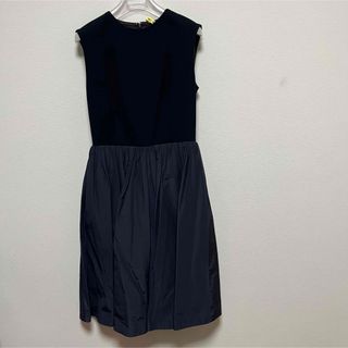 美品！DRESSTERIOR.異素材タフタワンピース.38.ダークネイビー