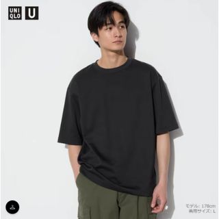 エアリズムコットンオーバーサイズTシャツ（5分袖）09 BLACK　7月(Tシャツ/カットソー(半袖/袖なし))