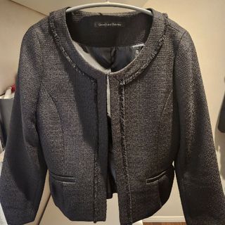 ユナイテッドアローズグリーンレーベルリラクシング(UNITED ARROWS green label relaxing)のGREEN LABEL RELAXINGノーカラーツイードジャケット黒(ノーカラージャケット)