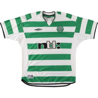 アンブロ(UMBRO)の古着 アンブロ UMBRO THE CELTIC FOOTBALL CLUB セルティックFC ストライプ柄 Vネック サッカーユニフォーム ゲームシャツ メンズL /eaa453588(Tシャツ/カットソー(半袖/袖なし))