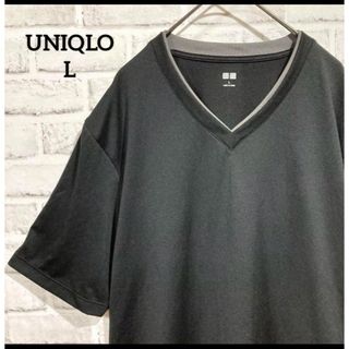 ユニクロ(UNIQLO)の【美品】ユニクロ Tシャツ エアリズム メンズ L ブラック Vネック ドライ(Tシャツ/カットソー(半袖/袖なし))