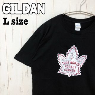 ギルタン(GILDAN)の海外輸入　メンズ　コットン　Tシャツ 半袖　カナダ　ホッケー　プリント　L 古着(Tシャツ/カットソー(半袖/袖なし))