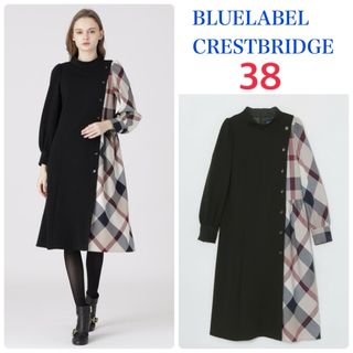 BLUE LABEL CRESTBRIDGE - 美品　ブルーレーベルクレストブリッジ　ウールMIXポンチコンビワンピース　38黒