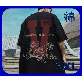 【綿】メンズ Tシャツ ビッグシルエット ゆったりサイズ  半袖　3ＸＬ　黒(Tシャツ/カットソー(半袖/袖なし))