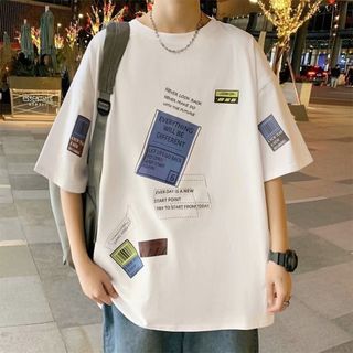 半袖Tシャツ ワッペン プリント ストリート 大きめ ユニセックス 黒 XL(Tシャツ/カットソー(半袖/袖なし))