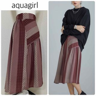 aquagirl - 【中古美品】aquagirl パネル柄フレアミモレスカート　フリーサイズ